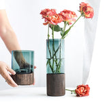 vase en verre socle bois